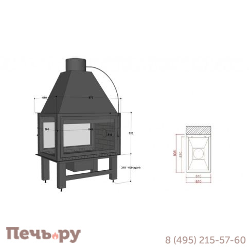 Каминная топка FireHursan HDKU 85 Y фото 3