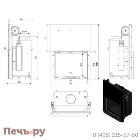 Каминная топка Kratki Amelia/PW/24/G/W (гильотина) фото 4