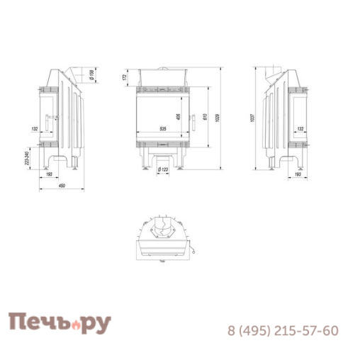 Каминная топка Kratki Blanka/LP/BS (угловое стекло слева-справа) фото 7