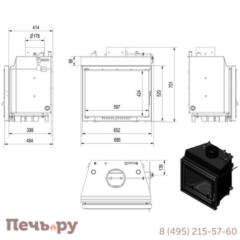Каминная топка Kratki Eryk/PW/10/Deco с водяным контуром фото 5