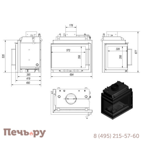 Каминная топка Kratki Maja/PW/BL/12/BS/W (угловое стекло слева/справа, змеевик) фото 8