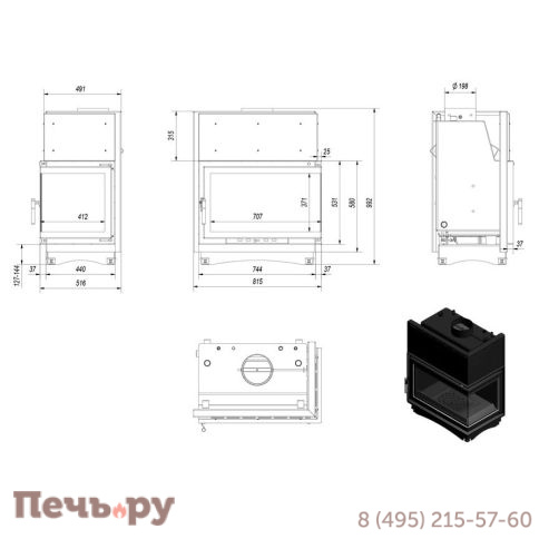 Каминная топка Kratki Oliwia/PW/BP/22/BS/W (угловое стекло справа, змеевик) фото 4