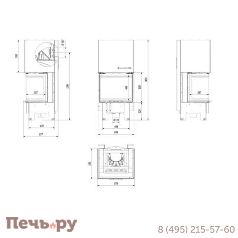 Каминная топка Kratki Pro NBC 9, П-образное стекло гильотина фото 9