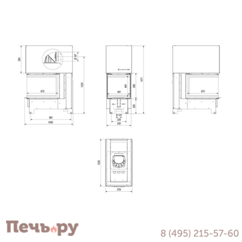 Каминная топка Kratki Pro NBU, П-образное стекло, гильотина фото 11