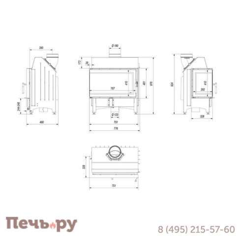 Каминная топка Kratki Zibi/L/BS/Deco, угловое стекло слева фото 7