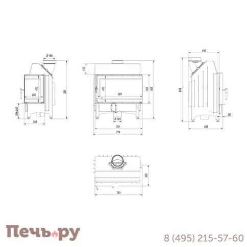 Каминная топка Kratki Zibi/P/BS/Deco (угловое  стекло справа) фото 7