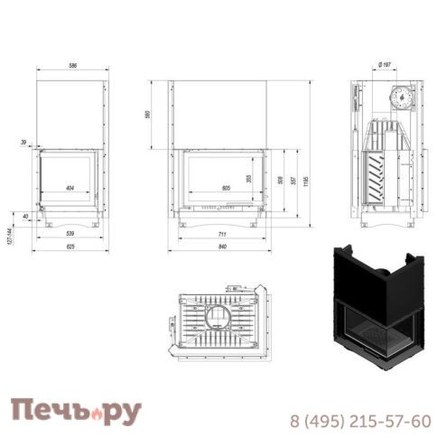 Каминная топка Kratki Zuzia/P/BS/G (угловое стекло справа,гильотина) фото 7