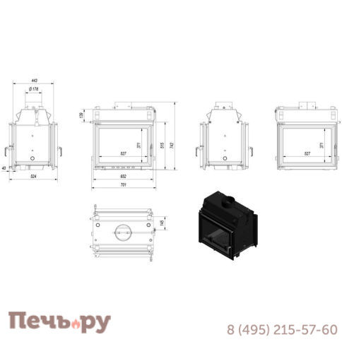 Каминная топка Kratki Zuzia/T/PW/19/W (тунель, змеевик) фото 6