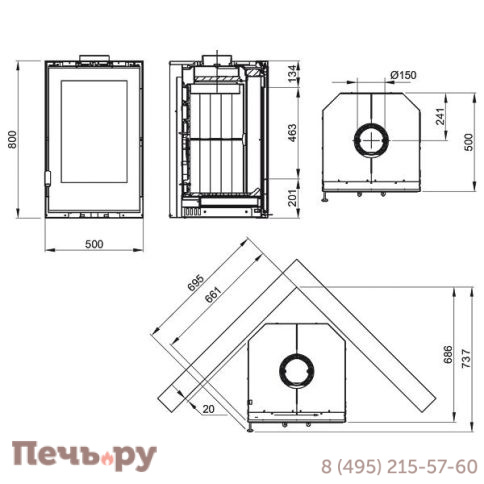 Каминная топка La Nordica Inserto 50 Verticale Crystal Ventilato фото 9