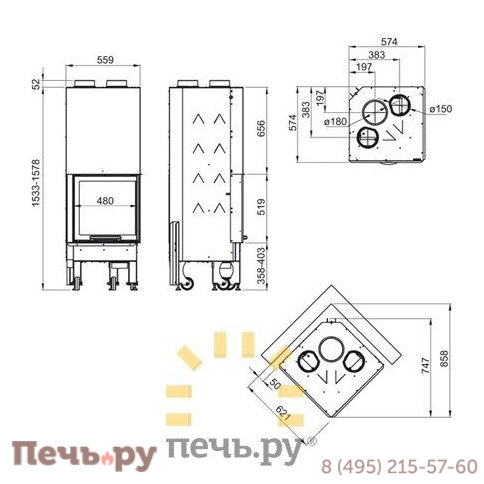 Каминная топка La Nordica Monoblocco 500 ANGOLO фото 4