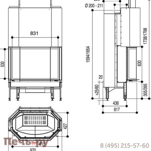 Каминная топка Supra Cristal 411 B Pack N фото 3