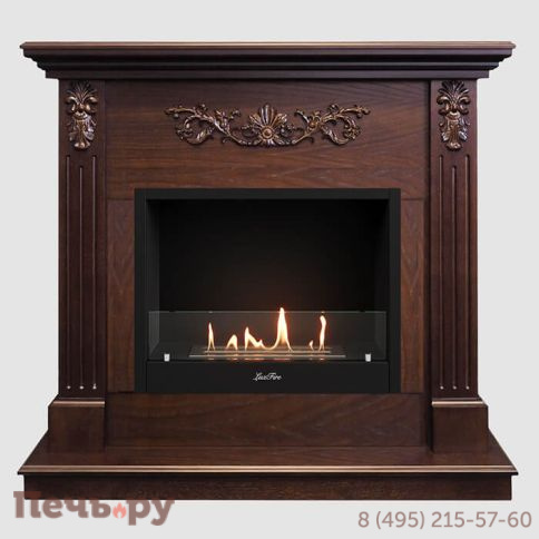 Каминный портал Lux Fire МДФ Адель 1000 с биокамином  Фаер Бокс 1 - 25.5 (темный орех) фото