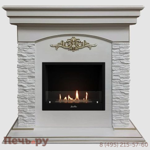 Каминный портал Lux Fire МДФ Лондон 1060 с биокамином Фаер Бокс 1-25.5 (белый) фото