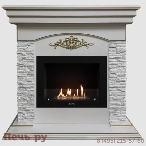 Каминный портал Lux Fire МДФ Лондон 1060 с биокамином Фаер Бокс 2-25.5 (белый) фото