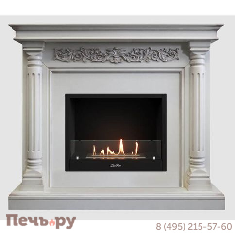 Каминный портал Lux Fire МДФ Валенсия Люкс 1250 с биокамином  Фаер  Бокс 1 - 30 (белый) фото