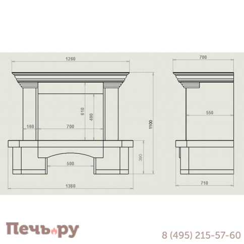 Каминный портал Promet Агнесса (Rosso Verona полированный и колотый Crema Nova) фото 3