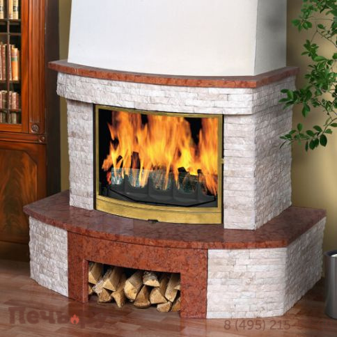 Каминный портал Promet Лили (Rosso Verona полированный и колотый белый кварцит) фото