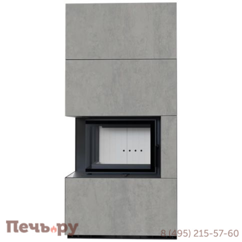 Каминокомплект Kratki Pro Floki в облицовке Cemento Grigio Bocciardata, угловое стекло слева фото 4