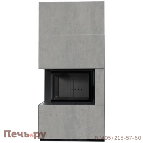 Каминокомплект Kratki Pro Floki в облицовке Cemento Grigio Bocciardata, угловое стекло слева фото 5