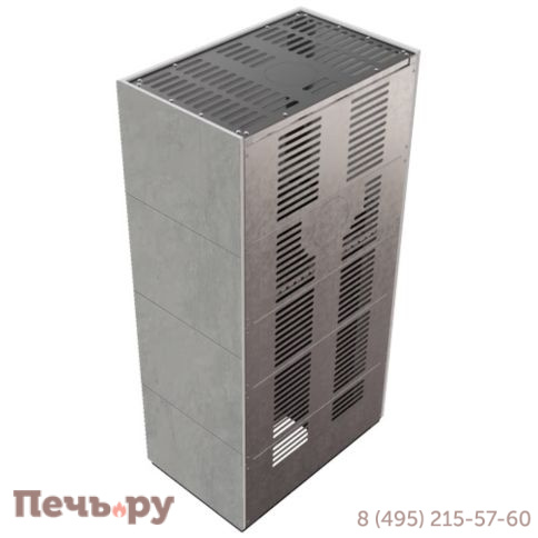 Каминокомплект Kratki Pro Floki в облицовке Cemento Grigio Bocciardata, угловое стекло слева фото 6