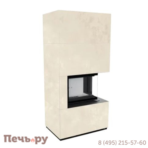 Каминокомплект Kratki Pro Floki в облицовке Fokos Talco, угловое стекло справа фото