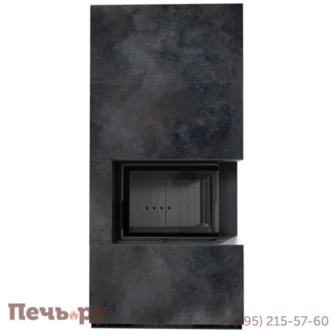 Каминокомплект Kratki Pro Floki в облицовке Oxide Nero, угловое стекло справа фото 4