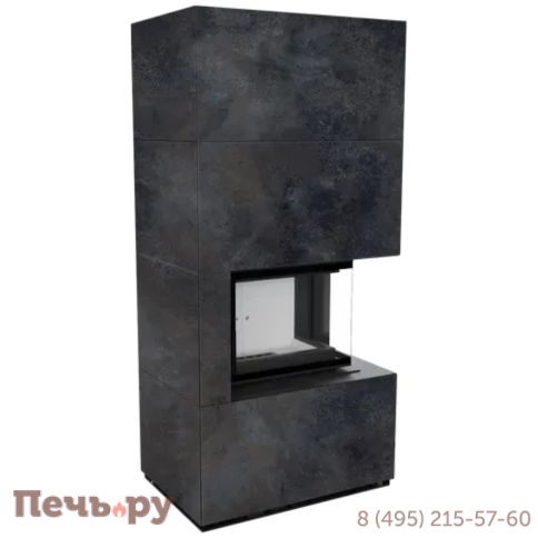 Каминокомплект Kratki Pro Floki в облицовке Oxide Nero, угловое стекло справа фото