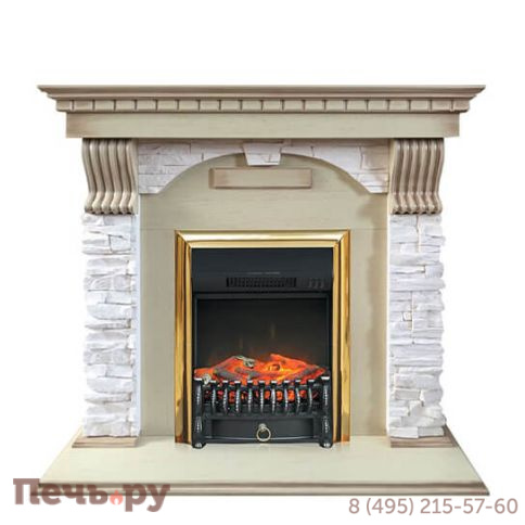 Каминокомплект Royal Flame Dublin арочный сланец крем с очагом Majestic FX/ Fobos FX фото 2