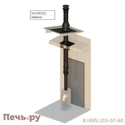 Комплект дымохода Schiedel Permeter, нержсталь, черный, проход через крышу, верхний выход фото