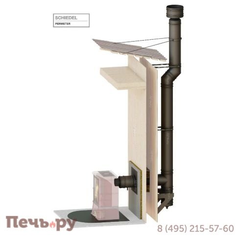 Комплект дымохода Schiedel Permeter Ultra, нержсталь, черный, проход через стену, задний выход + изоляционные материалы фото