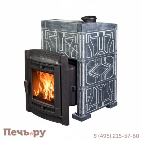 Печь банная Прометалл Атмосфера XL в облицовке Талькохлорит узор №7 фото