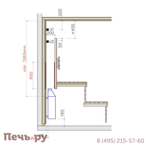 Печь для сауны Lang R 33/1, 7.5 кВт (скрытая установка) фото 4