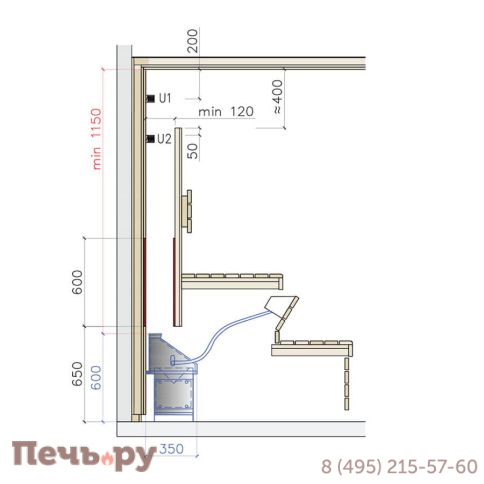Печь для сауны Lang UE 35/132, 12 кВт (скрытая установка) фото 8