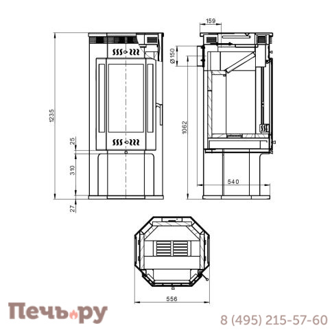 Печь камин Aston пристенно-угловой 11 кВт (180 м3), 150мм фото 9