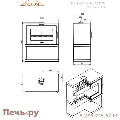 Печь камин Aston Senator Black фото 10