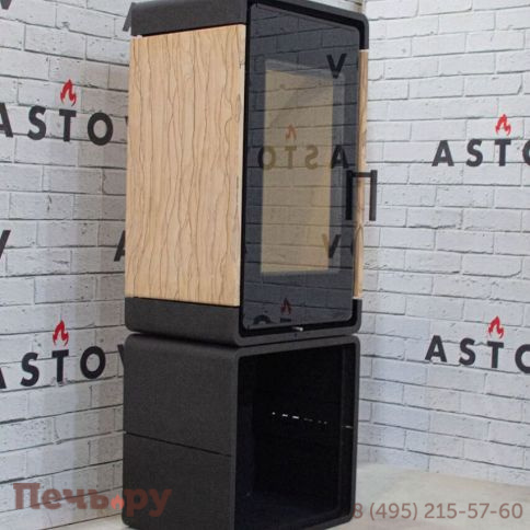 Печь камин Астов Куб (ПК 4581) камень на дровнике фото 6