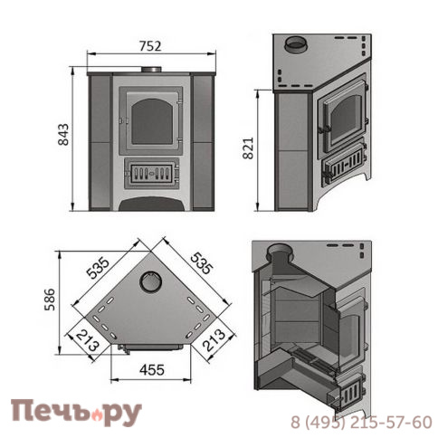 Печь-камин Везувий ПК-01(220), угловой, беж  (без плиты) фото 3