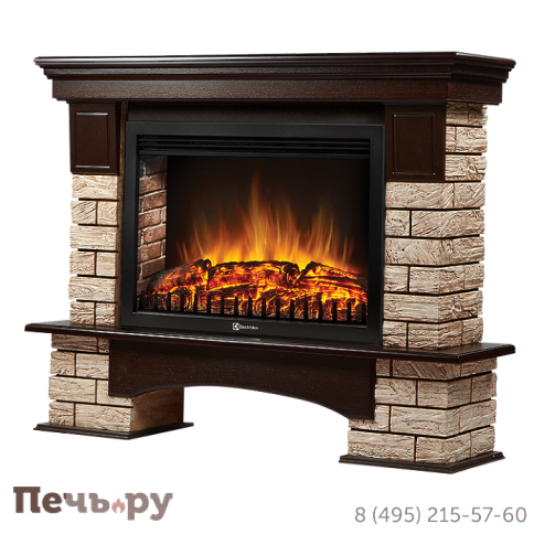Портал Firelight Forte Wood 30 U (угловой) камень коричневый, шпон темный дуб фото 2