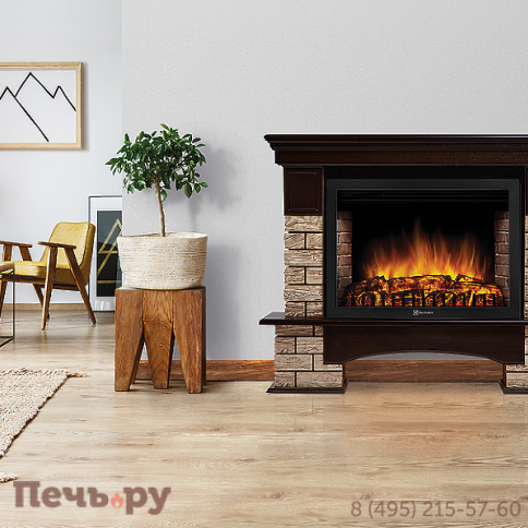 Портал Firelight Forte Wood 30 U (угловой) камень коричневый, шпон темный дуб фото 3