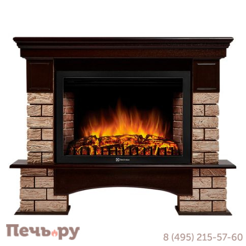 Портал Firelight Forte Wood 30 U (угловой) камень коричневый, шпон темный дуб фото