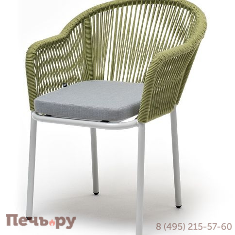 "Лион" стул плетеный из роупа, каркас из стали светло-серый (RAL7035) муар, роуп салатовый меланж круглый, ткань светло-серая фото