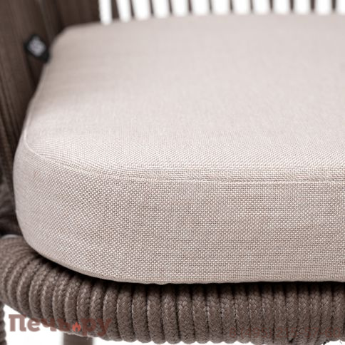 "Марсель" стул барный плетеный из роупа, каркас из стали белый муар, роуп коричневый круглый, ткань бежевая 052 фото 8