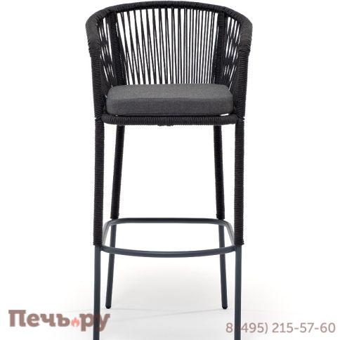 "Марсель" стул барный плетеный из роупа, каркас из стали серый (RAL7022) муар, роуп темно-серый круглый, ткань темно-серая 027 фото 3