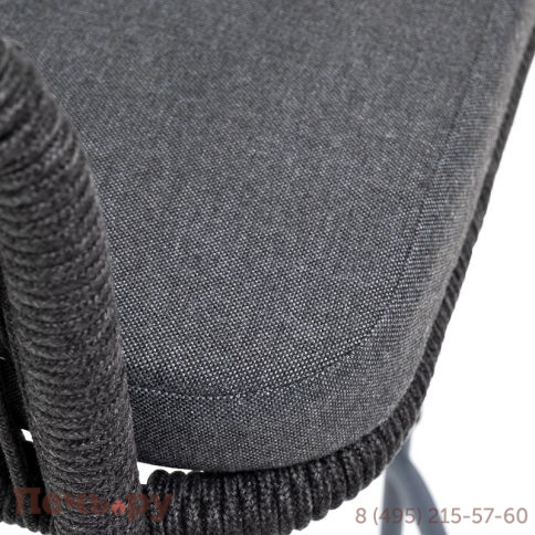 "Марсель" стул барный плетеный из роупа, каркас из стали серый (RAL7022) муар, роуп темно-серый круглый, ткань темно-серая 027 фото 6