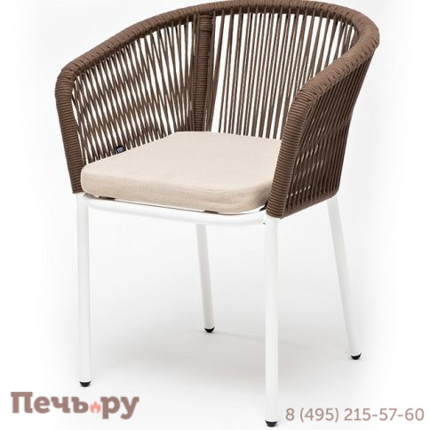 "Марсель" стул плетеный из роупа, каркас алюминий белый муар, роуп светло-серый меланж круглый tex, ткань светло-серая фото