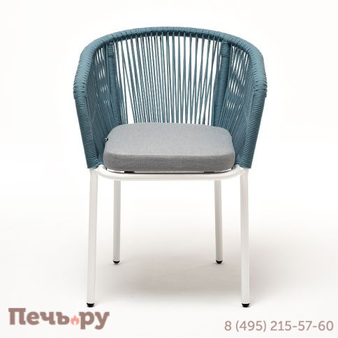 "Марсель" стул плетеный из роупа, каркас алюминий светло-серый (RAL7035) муар, роуп бирюзовый круглый, ткань светло-серая фото 2