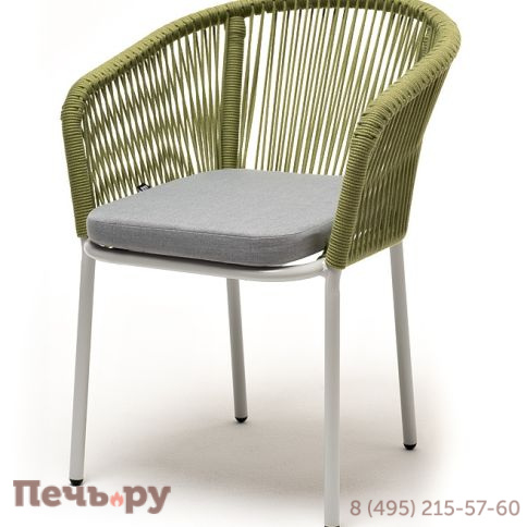 "Марсель" стул плетеный из роупа, каркас алюминий светло-серый (RAL7035) шагрень, роуп салатовый меланж круглый, ткань светло-серая	 фото