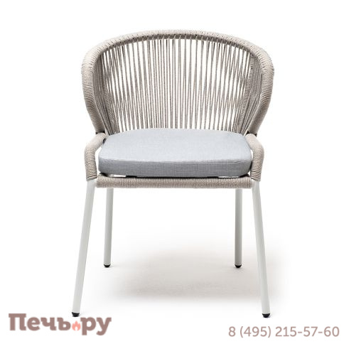 "Милан" стул плетеный из роупа, каркас алюминий светло-серый (RAL7035) муар, роуп серый меланж круглый, ткань светло-серая фото 2