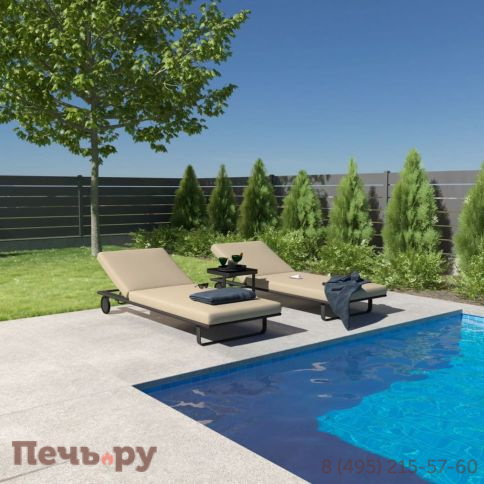 Шезлонг COSTA на колесах бежевый - каркас карбон фото 2