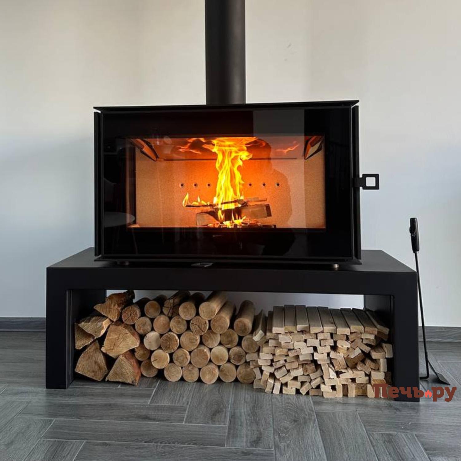 Печь камин Астов Куб 3С 800 на подиуме видео